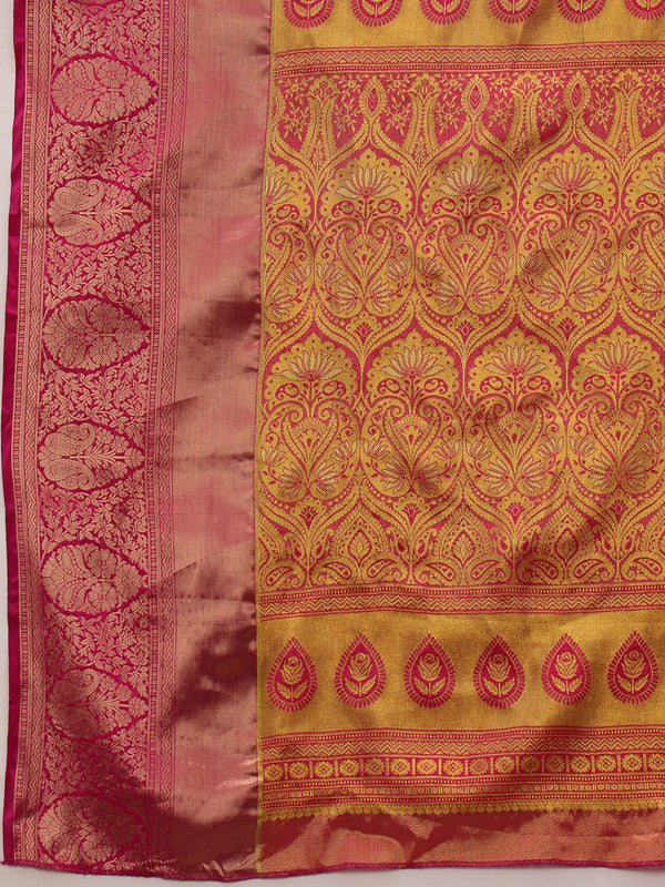 Green Pure Silk Woven Zari Design Floral Saree with Unstitched Blouse - Hiral Fashion | Grocsy