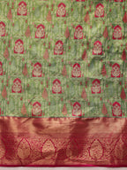 Green Pure Silk Woven Zari Design Floral Saree with Unstitched Blouse - Hiral Fashion | Grocsy