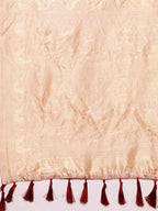 Light Pink Pure Cotton Woven Zari Design Floral Saree with Unstitched Blouse - Hiral Fashion | Grocsy