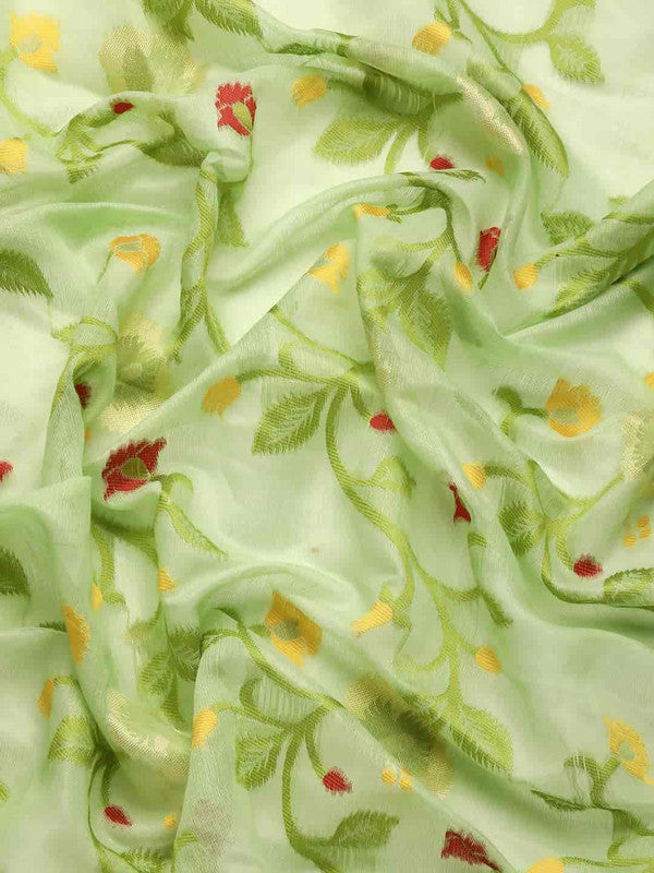 Green Pure Cotton Woven Zari Design Floral Saree with Unstitched Blouse - Hiral Fashion | Grocsy