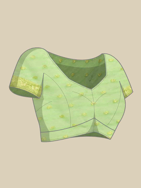 Green Pure Cotton Woven Zari Design Floral Saree with Unstitched Blouse - Hiral Fashion | Grocsy