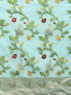Turquoise Pure Cotton Woven Zari Design Floral Saree with Unstitched Blouse - Hiral Fashion | Grocsy