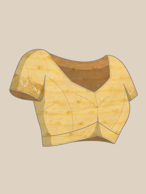 Yellow Pure Cotton Woven Zari Design Floral Saree with Unstitched Blouse - Hiral Fashion | Grocsy