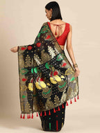 Black Pure Cotton Woven Zari Design Paisley Saree with Unstitched Blouse - Hiral Fashion | Grocsy