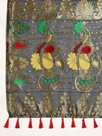 Black Pure Cotton Woven Zari Design Paisley Saree with Unstitched Blouse - Hiral Fashion | Grocsy