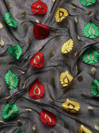 Black Pure Cotton Woven Zari Design Paisley Saree with Unstitched Blouse - Hiral Fashion | Grocsy
