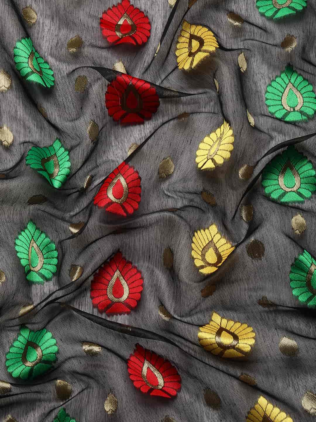 Black Pure Cotton Woven Zari Design Paisley Saree with Unstitched Blouse - Hiral Fashion | Grocsy