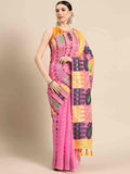 Pink Pure Cotton Woven Zari Design Paisley Saree with Unstitched Blouse - Hiral Fashion | Grocsy