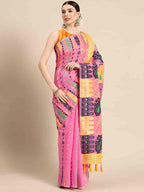 Pink Pure Cotton Woven Zari Design Paisley Saree with Unstitched Blouse - Hiral Fashion | Grocsy