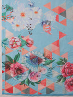 Blue Polyester Digital Print Abstract Saree with Unstitched Blouse - Hiral Fashion | Grocsy