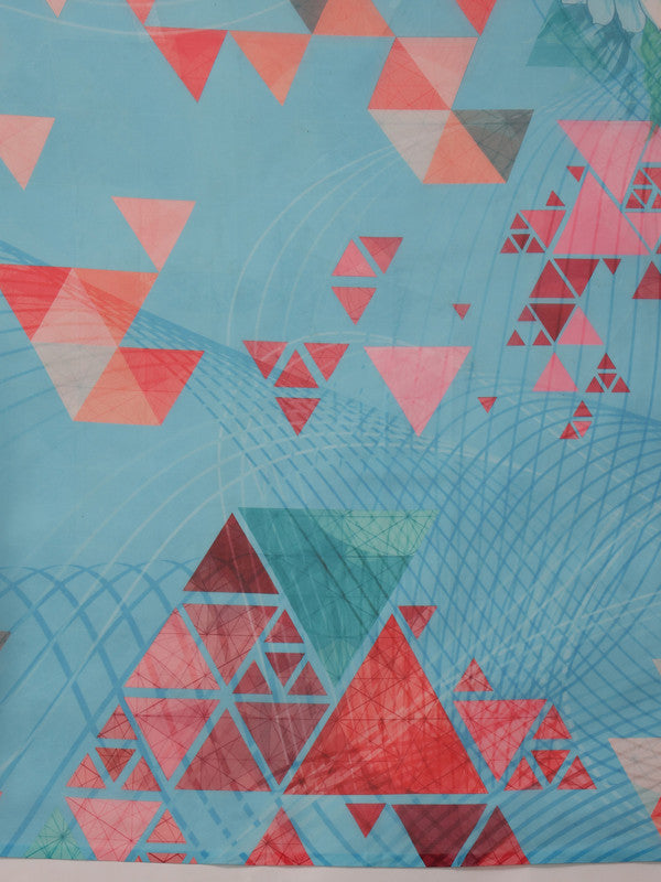Blue Polyester Digital Print Abstract Saree with Unstitched Blouse - Hiral Fashion | Grocsy