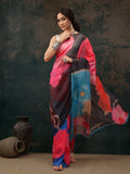 Multicolor Polyester Digital Print Abstract Saree with Unstitched Blouse - Hiral Fashion | Grocsy