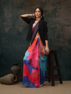 Multicolor Polyester Digital Print Abstract Saree with Unstitched Blouse - Hiral Fashion | Grocsy