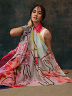Multicolor Polyester Digital Print Abstract Saree with Unstitched Blouse - Hiral Fashion | Grocsy