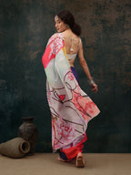 Multicolor Polyester Digital Print Abstract Saree with Unstitched Blouse - Hiral Fashion | Grocsy