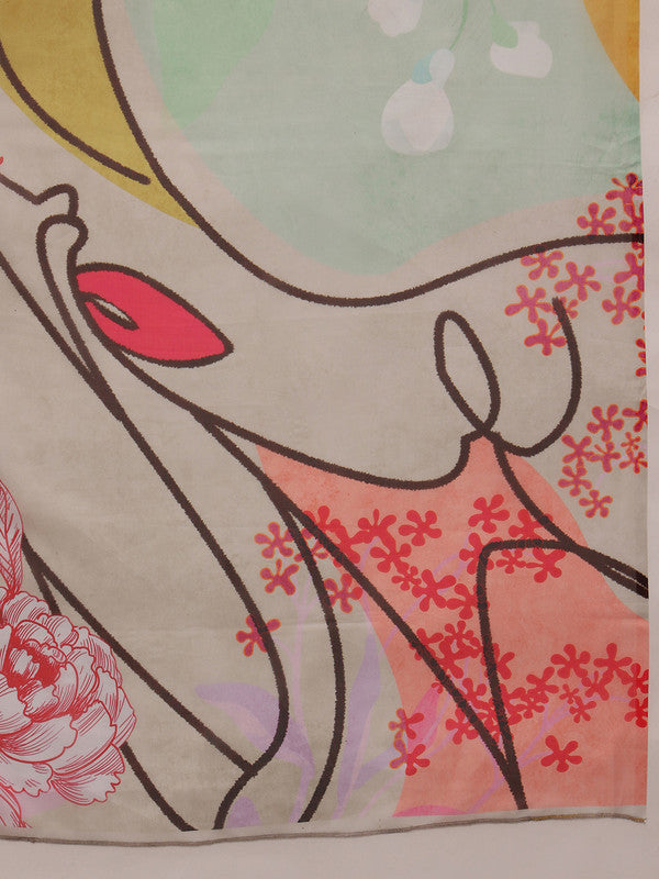 Multicolor Polyester Digital Print Abstract Saree with Unstitched Blouse - Hiral Fashion | Grocsy