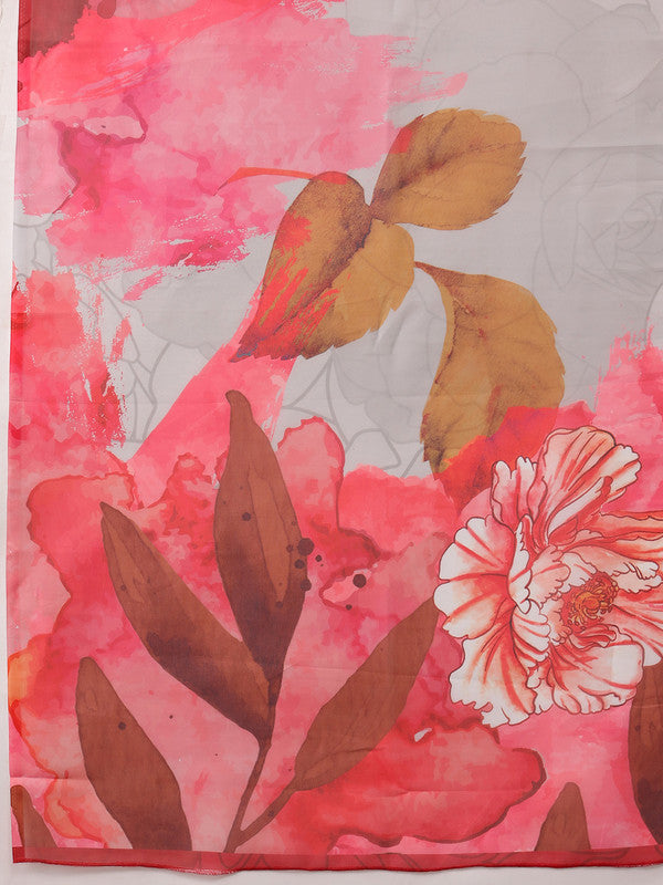 Multicolor Polyester Digital Print Abstract Saree with Unstitched Blouse - Hiral Fashion | Grocsy