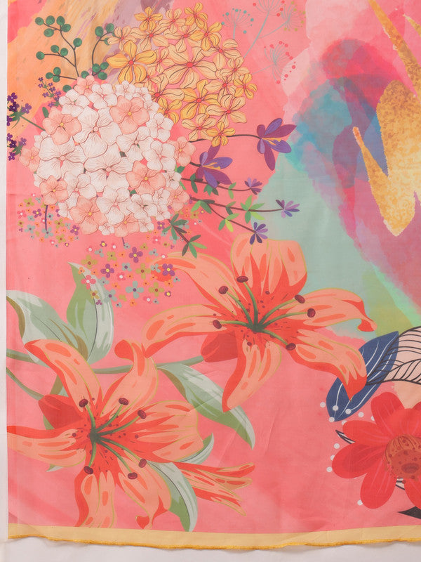 Multicolor Polyester Digital Print Abstract Saree with Unstitched Blouse - Hiral Fashion | Grocsy