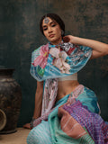 Multicolor Polyester Digital Print Abstract Saree with Unstitched Blouse - Hiral Fashion | Grocsy