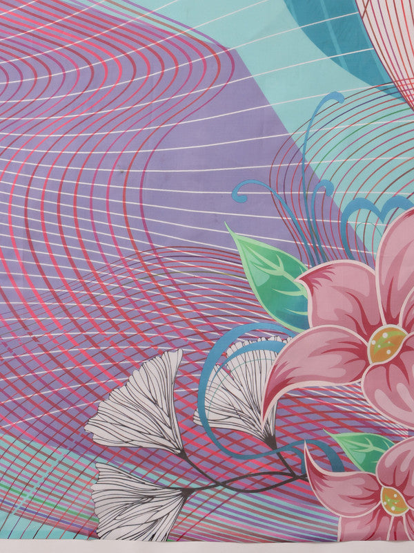 Multicolor Polyester Digital Print Abstract Saree with Unstitched Blouse - Hiral Fashion | Grocsy