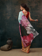 Yellow Polyester Digital Print Abstract Saree with Unstitched Blouse - Hiral Fashion | Grocsy