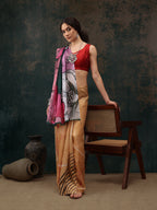 Yellow Polyester Digital Print Abstract Saree with Unstitched Blouse - Hiral Fashion | Grocsy