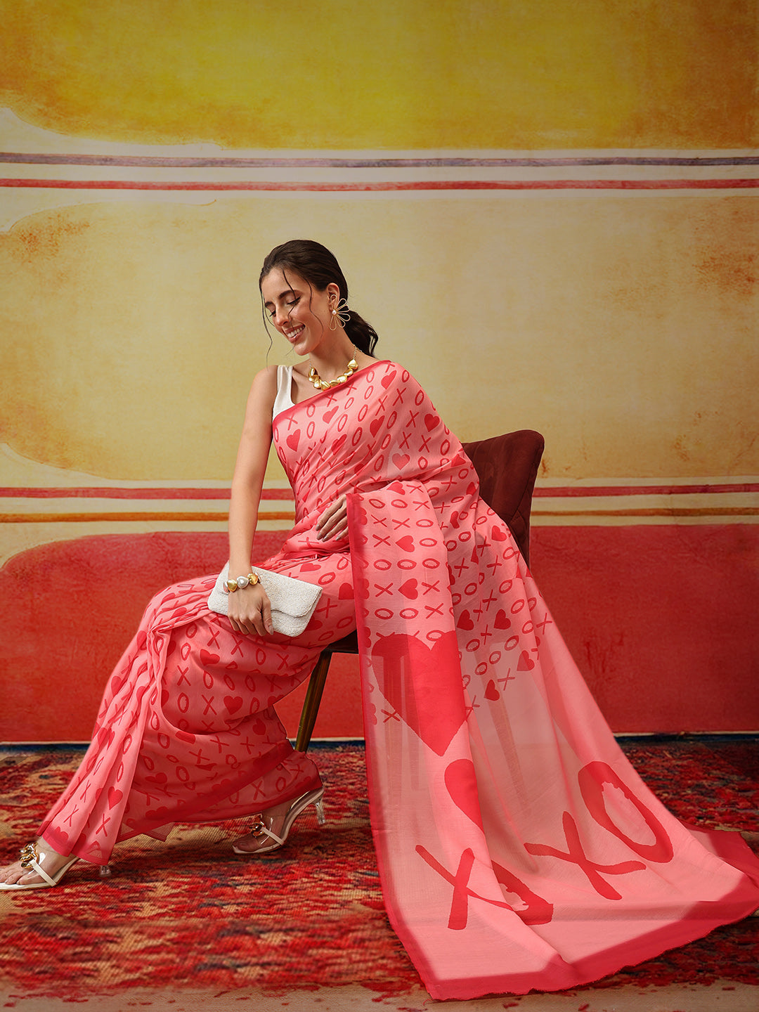 Hiral Fashion Pink Bollywood Mul Cotton Abstract Digital Printed Saree | Grocsy
