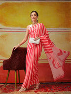Hiral Fashion Pink Bollywood Mul Cotton Stripes Digital Printed Saree | Grocsy