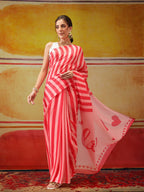 Hiral Fashion Pink Bollywood Mul Cotton Stripes Digital Printed Saree | Grocsy