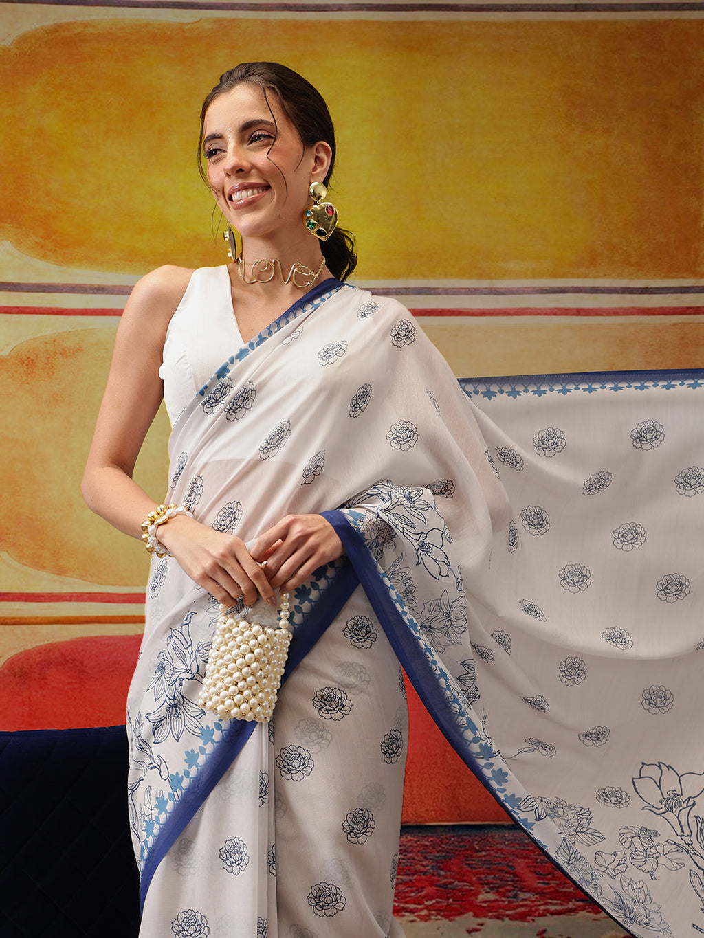 Hiral Fashion White Bollywood Mul Cotton Kalamkari Digital Printed Saree | Grocsy