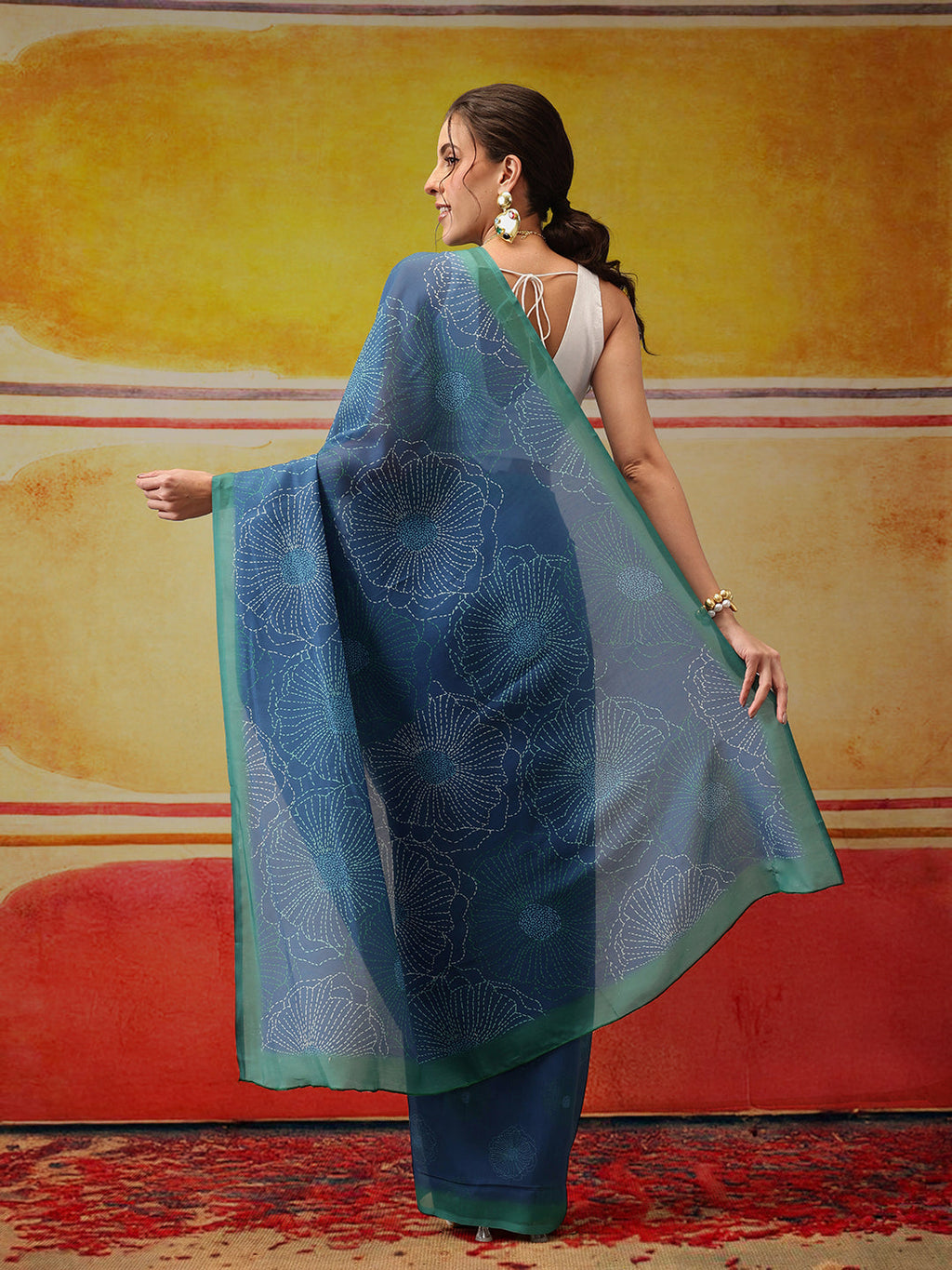 Hiral Fashion Teal Bollywood Mul Cotton Floral Digital Printed Saree | Grocsy