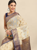 Navy Blue Tissue Silk Woven Zari Design Floral Saree with Unstitched Blouse - Hiral Fashion | Grocsy