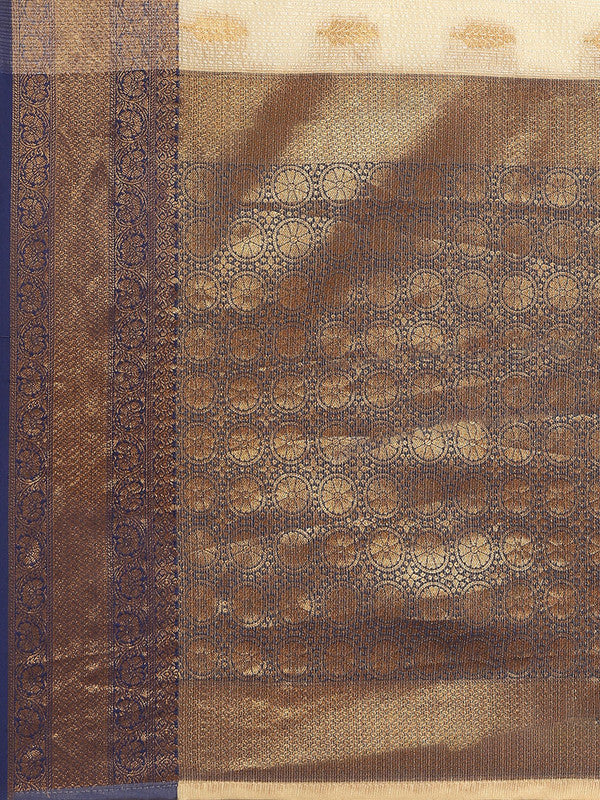 Navy Blue Tissue Silk Woven Zari Design Floral Saree with Unstitched Blouse - Hiral Fashion | Grocsy