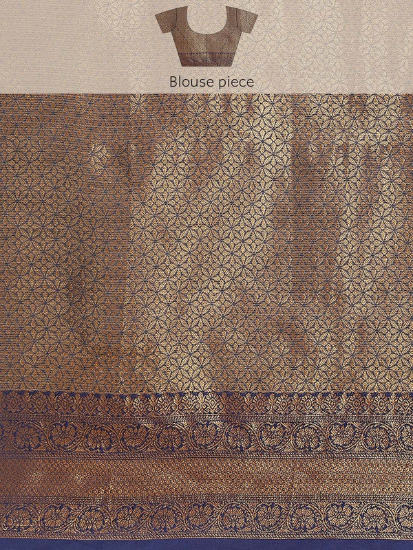 Navy Blue Tissue Silk Woven Zari Design Floral Saree with Unstitched Blouse - Hiral Fashion | Grocsy