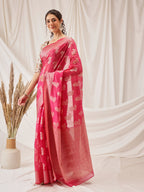 Hiral Fashion Pink Banarasi Organza Silk Floral Woven Design Saree | Grocsy