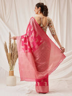 Hiral Fashion Pink Banarasi Organza Silk Floral Woven Design Saree | Grocsy