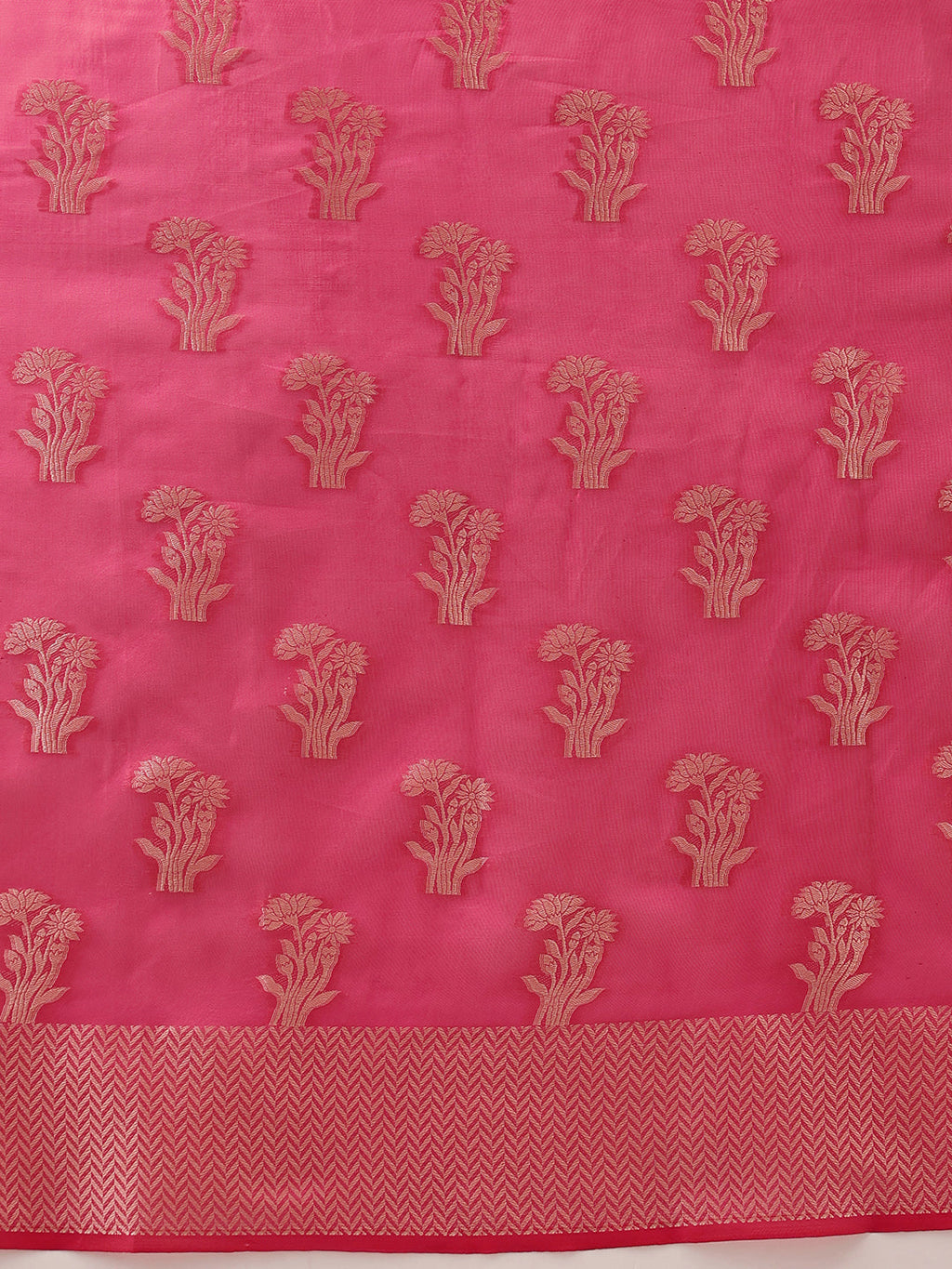 Hiral Fashion Pink Banarasi Organza Silk Floral Woven Design Saree | Grocsy