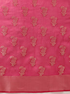 Hiral Fashion Pink Banarasi Organza Silk Floral Woven Design Saree | Grocsy