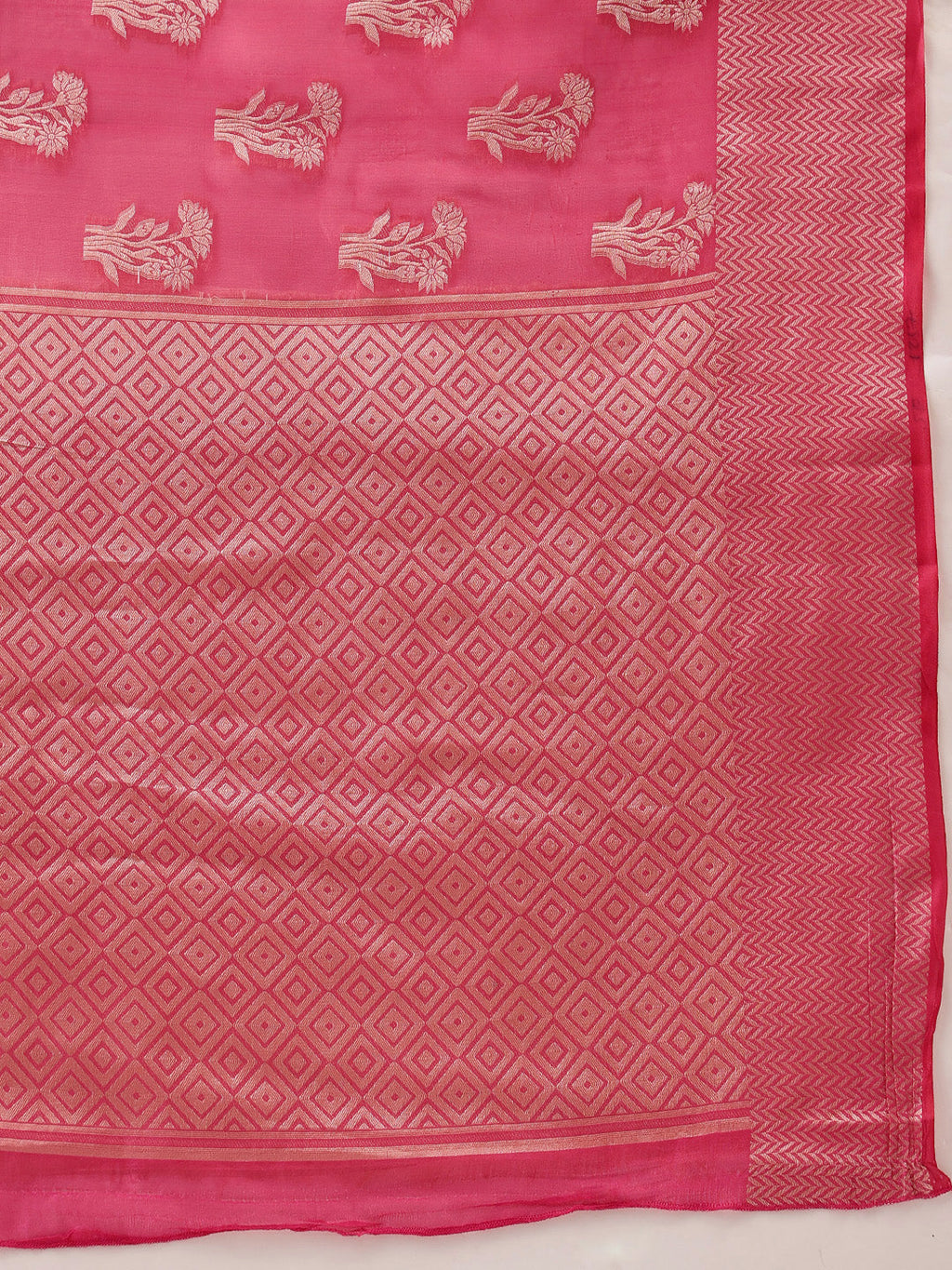 Hiral Fashion Pink Banarasi Organza Silk Floral Woven Design Saree | Grocsy