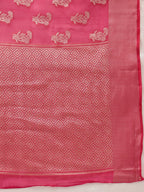 Hiral Fashion Pink Banarasi Organza Silk Floral Woven Design Saree | Grocsy