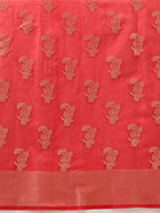 Hiral Fashion Red Banarasi Organza Silk Floral Woven Design Saree | Grocsy