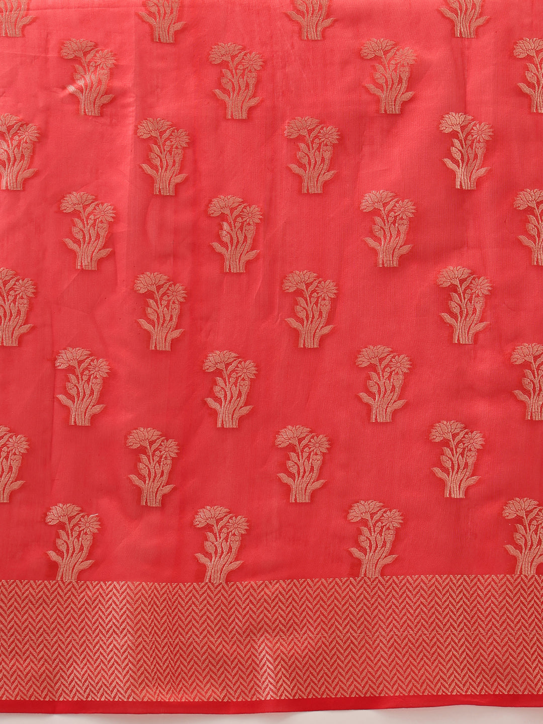Hiral Fashion Red Banarasi Organza Silk Floral Woven Design Saree | Grocsy