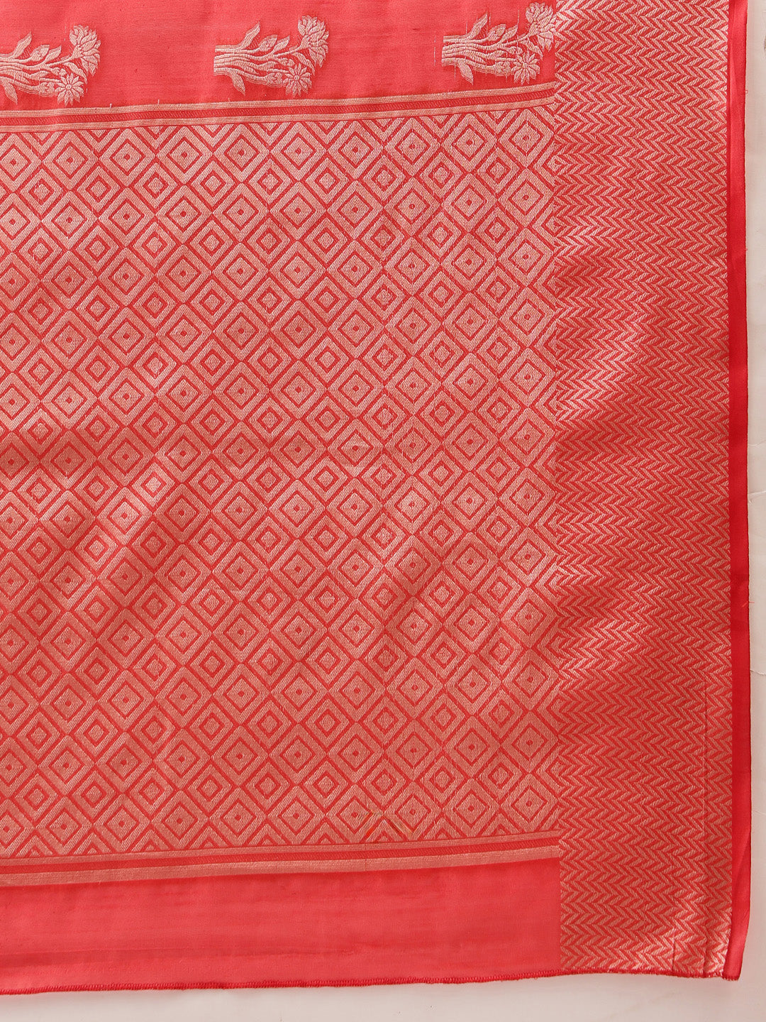 Hiral Fashion Red Banarasi Organza Silk Floral Woven Design Saree | Grocsy