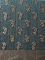 Hiral Fashion Teal Banarasi Organza Silk Floral Woven Design Saree | Grocsy