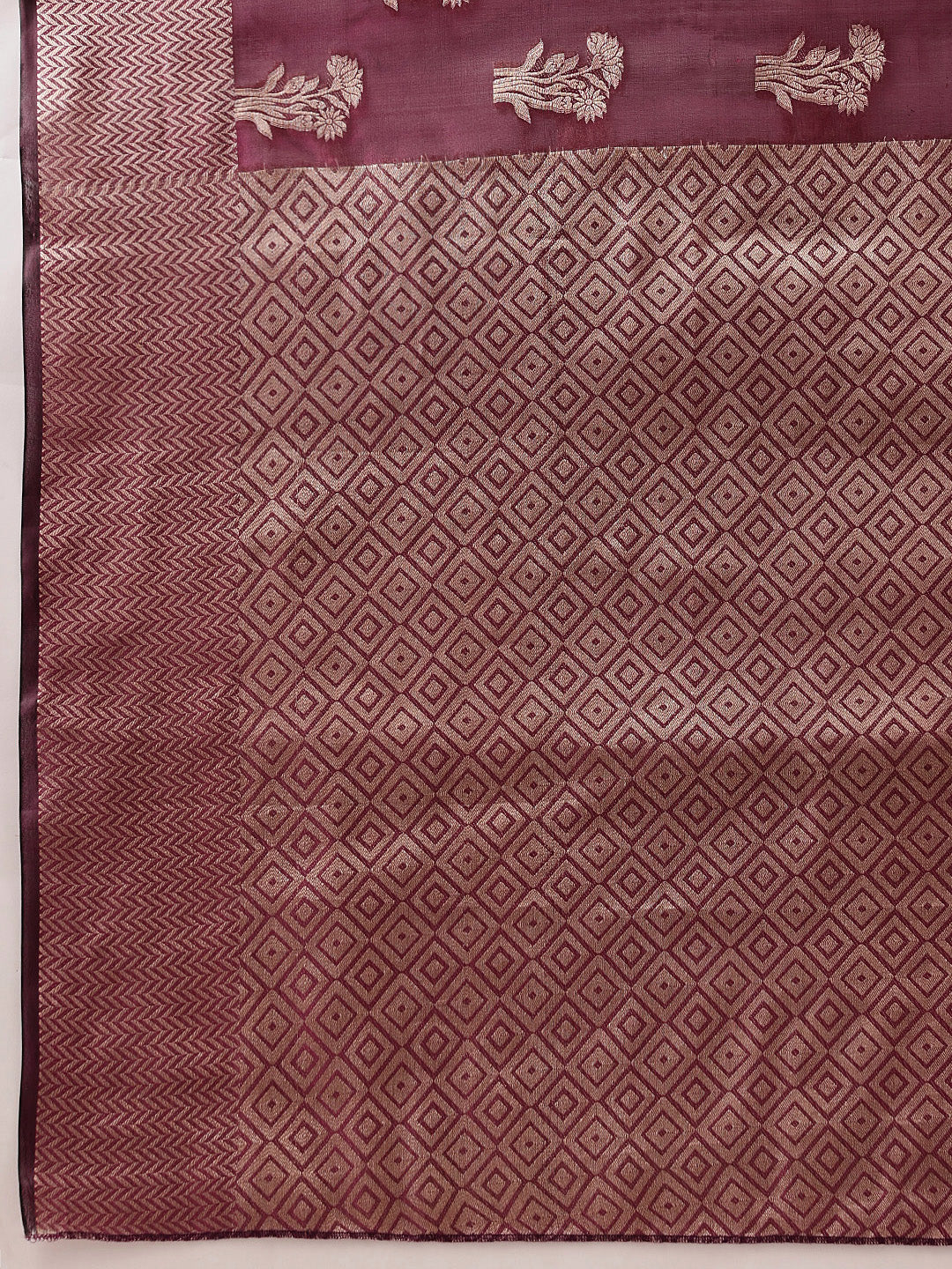 Hiral Fashion Purple Banarasi Organza Silk Floral Woven Design Saree | Grocsy