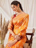 Hiral Fashion Yellow Banarasi Organza Silk Floral Woven Design Saree | Grocsy