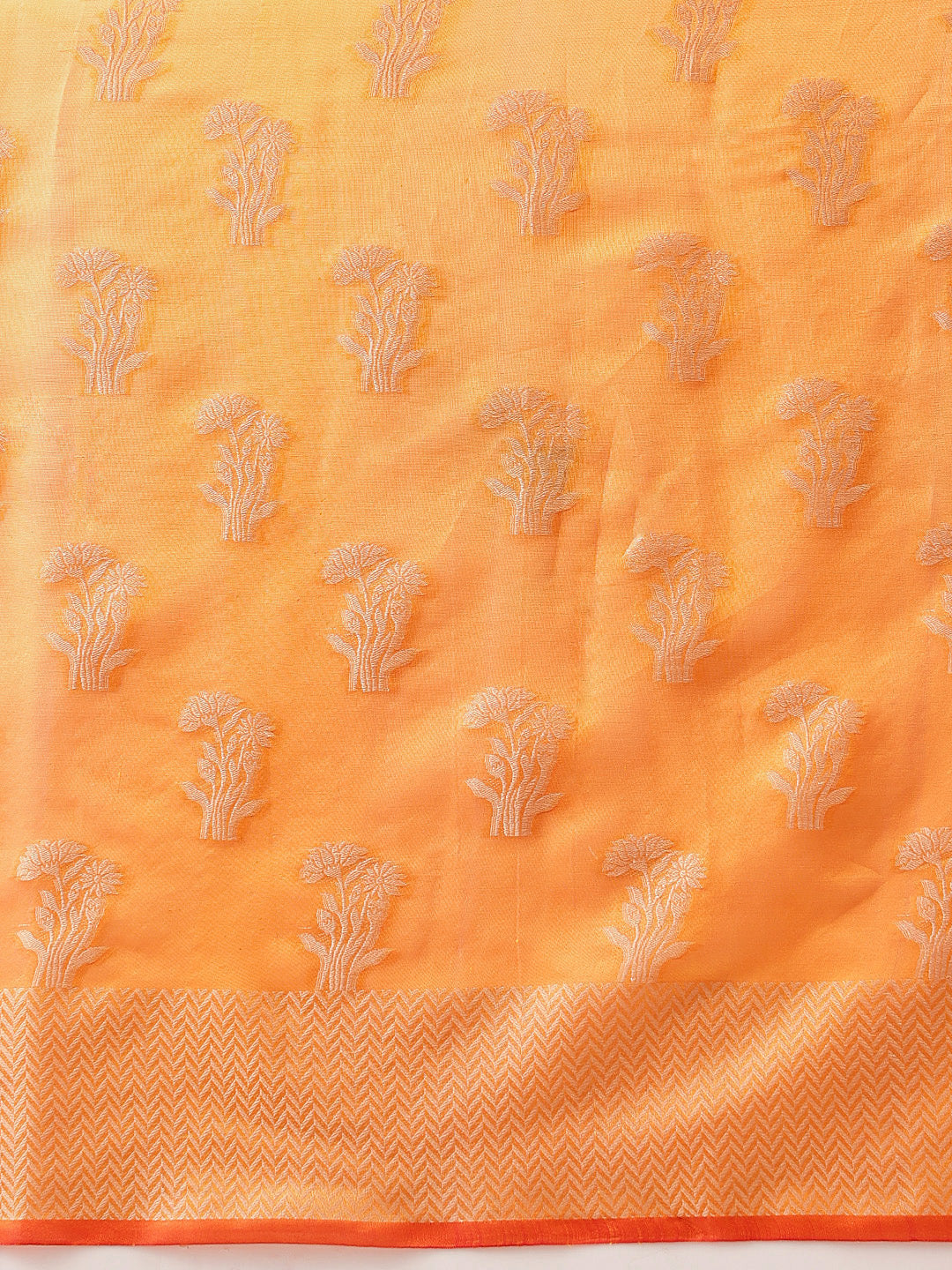 Hiral Fashion Yellow Banarasi Organza Silk Floral Woven Design Saree | Grocsy