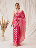Hiral Fashion Pink Banarasi Organza Silk Floral Woven Design Saree | Grocsy