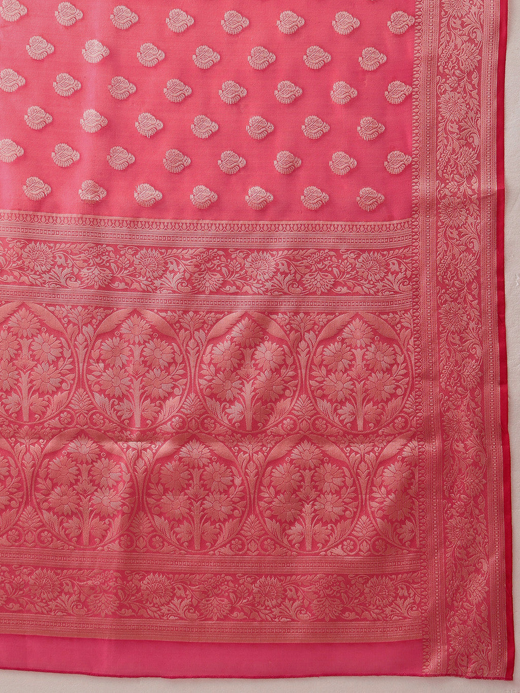 Hiral Fashion Pink Banarasi Organza Silk Floral Woven Design Saree | Grocsy