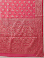 Hiral Fashion Pink Banarasi Organza Silk Floral Woven Design Saree | Grocsy